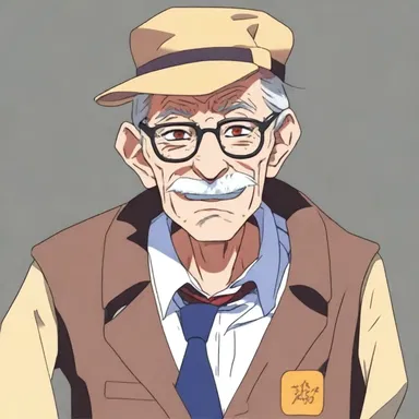 The anime character is portrayed as an old codger with a quirky personality.
