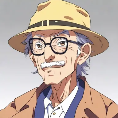 The anime character is portrayed as an old codger with a quirky personality.