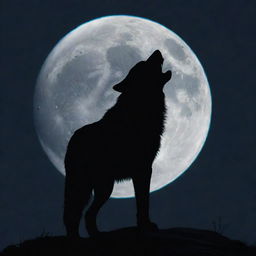 A majestic lone wolf silhouetted against a luminous full moon, head back in a soulful howl.