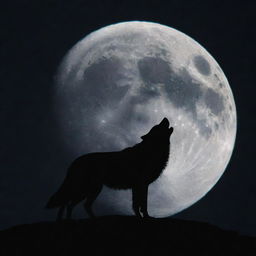 A majestic lone wolf silhouetted against a luminous full moon, head back in a soulful howl.