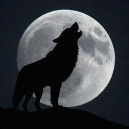 A majestic lone wolf silhouetted against a luminous full moon, head back in a soulful howl.