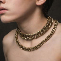 A close up image of a boy's neck, highlighting a royal-like, opulent chain. The focus is strictly on the neck and chain, keeping the face obscured. This image is intended for book cover use.