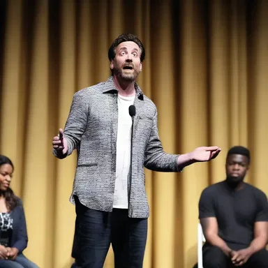 The comedian's vivification of a mundane situation had the entire audience in stitches.