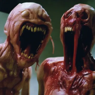 The horror movie depicted a character with a terrifying fistula oozing pus and blood.