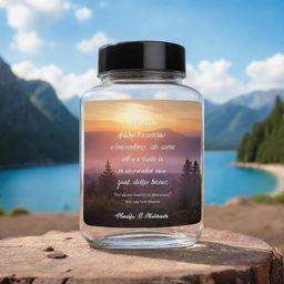 Design a 2oz object with inspiring quotes featured over a scenic background. Should be delivered as a transparent PNG formatted for seamless sublimation printing.