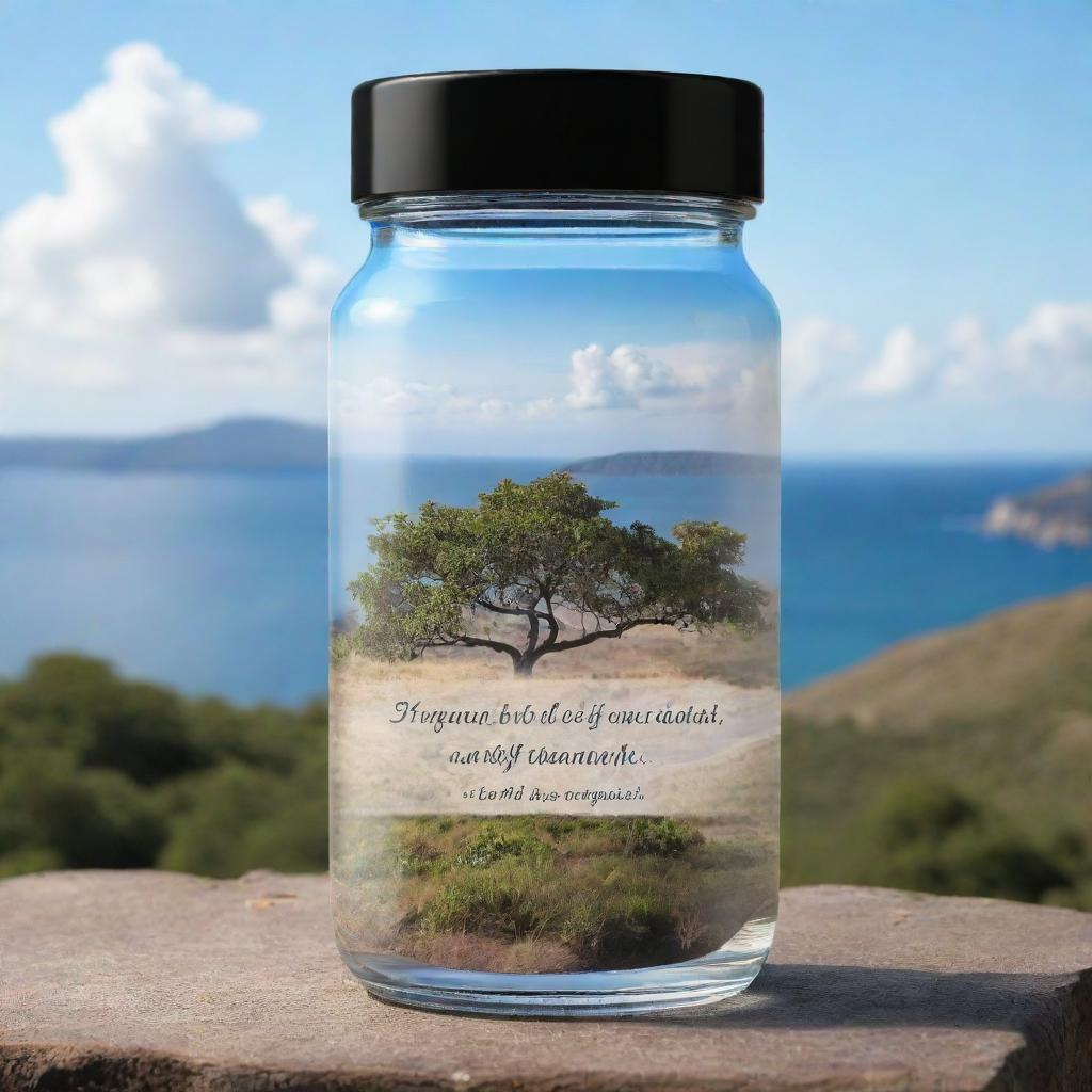 Design a 2oz object with inspiring quotes featured over a scenic background. Should be delivered as a transparent PNG formatted for seamless sublimation printing.