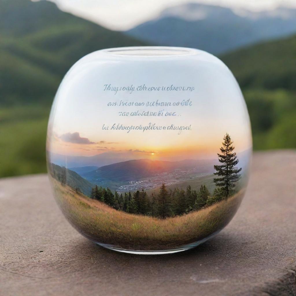 Design a 2oz object with inspiring quotes featured over a scenic background. Should be delivered as a transparent PNG formatted for seamless sublimation printing.