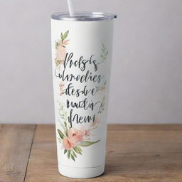 Design a 20oz skinny tumbler with a Christian Bible verse 'His Mercies Are New' embodied. Incorporate inspirational sublimation elements. Ensure the template is straight and digital, ready for PNG download.