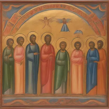 The icon painter used gouache to depict scenes from biblical stories with their opaque and lustrous colors.