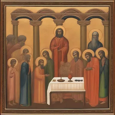 The icon painter used gouache to depict scenes from biblical stories with their opaque and lustrous colors.