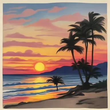 The painter used gouache to depict a picturesque sunset, creating a romantic and enchanting scene.