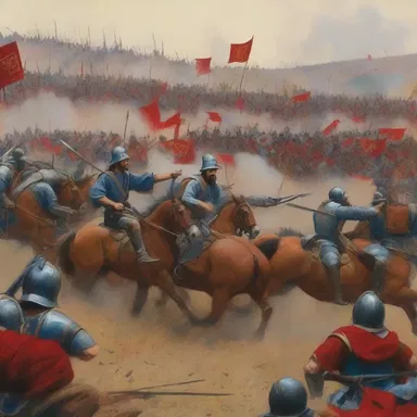 The artist recreated an ancient battle using gouache, bringing the historical event to life on canvas.
