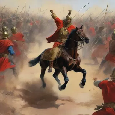 The artist recreated an ancient battle using gouache, bringing the historical event to life on canvas.