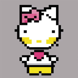 This is a 32x32 pixel art image featuring the iconic character of Hello Kitty with a unique yellow nose