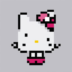 This is a 32x32 pixel art image featuring the iconic character of Hello Kitty with a unique yellow nose