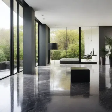 The sleek modern house had a slicked black marble floor that added a stylish touch.