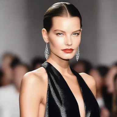 She walked down the runway with her hair slicked back, giving off a chic and polished look.