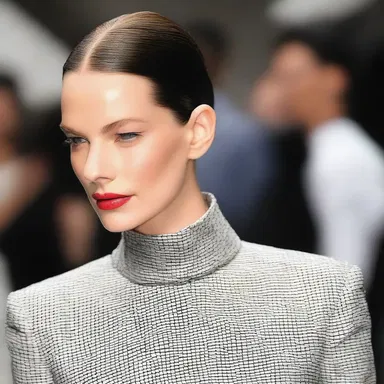 She walked down the runway with her hair slicked back, giving off a chic and polished look.