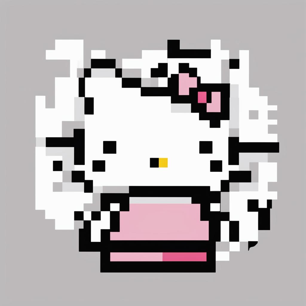 A 32x32 pixel art image of Hello Kitty, with each pixel carefully placed to create a recognizable image