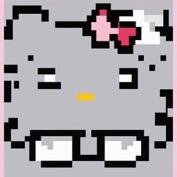 A 32x32 pixel art image of Hello Kitty, with each pixel carefully placed to create a recognizable image