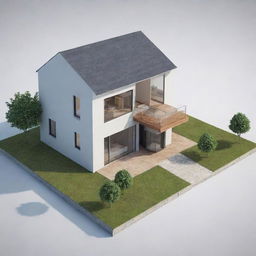 Generate a 3D image of a house with a ground dimension of 10ft by 6ft and a height of 12ft.