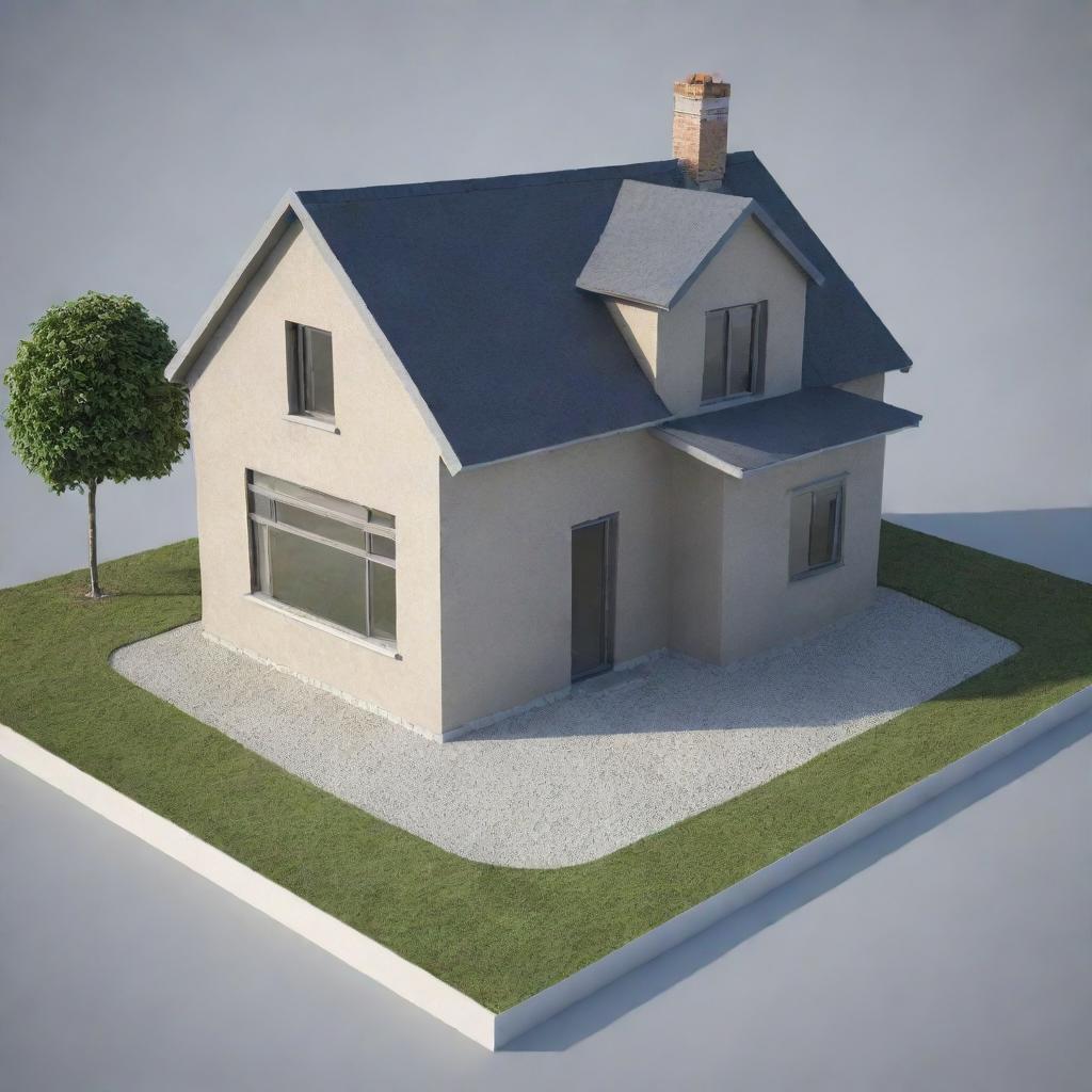 Generate a 3D image of a house with a ground dimension of 10ft by 6ft and a height of 12ft.