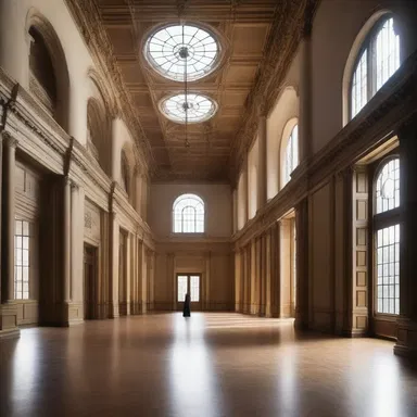 The grand hall was designed with high ceilings and wide windows to allow a hollo to reverberate and create a dramatic effect.