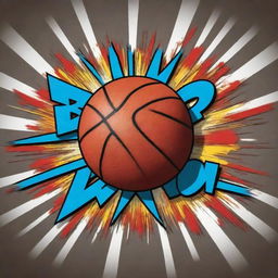 A dynamic explosion with a basketball shooting out, the words 'Big Boom' stylishly inscribed in the background.