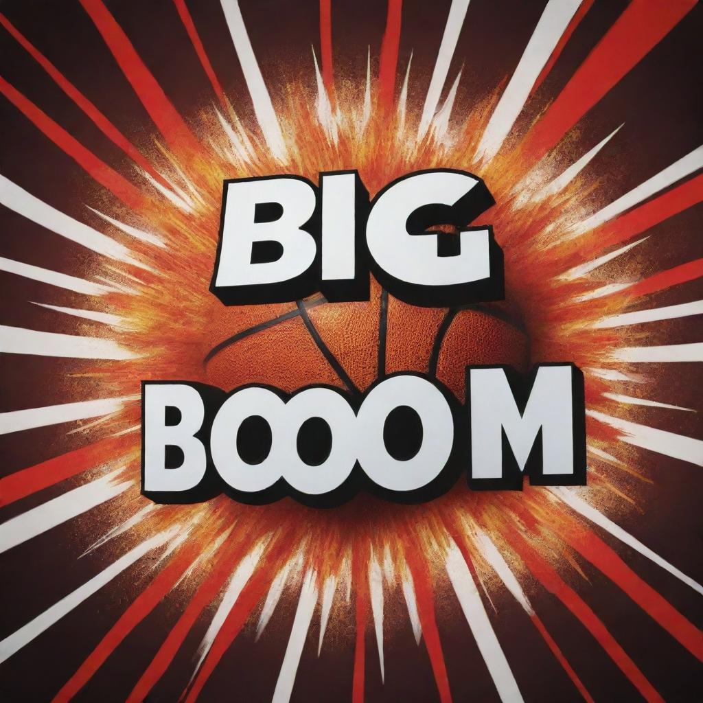 A dynamic explosion with a basketball shooting out, the words 'Big Boom' stylishly inscribed in the background.