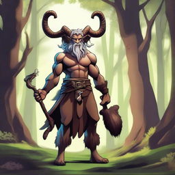 A digital art illustration of a Satyr Cleric, a character from the realm of Dungeons and Dragons
