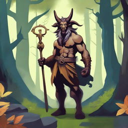 A digital art illustration of a Satyr Cleric, a character from the realm of Dungeons and Dragons