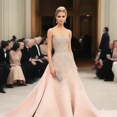 She was dressed exorbitantly for the fashion show, with a designer gown and diamond jewelry.