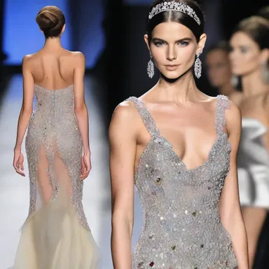 She was dressed exorbitantly for the fashion show, with a designer gown and diamond jewelry.