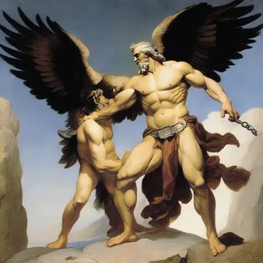 According to Greek mythology, Zeus punished Prometheus exorbitantly by chaining him to a rock and having his liver pecked out by an eagle every day.