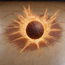 A large, spectacular explosion detailed with the intricate lines and markings of a basketball court.