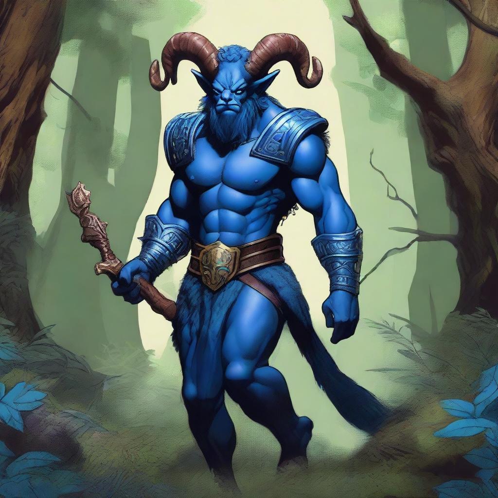 This is a top-quality digital art representation of a Satyr Cleric from Dungeons and Dragons