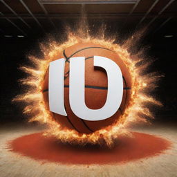 A large, spectacular explosion designed with a basketball court, using a basketball as the 'O' in the word 'BOOM'.