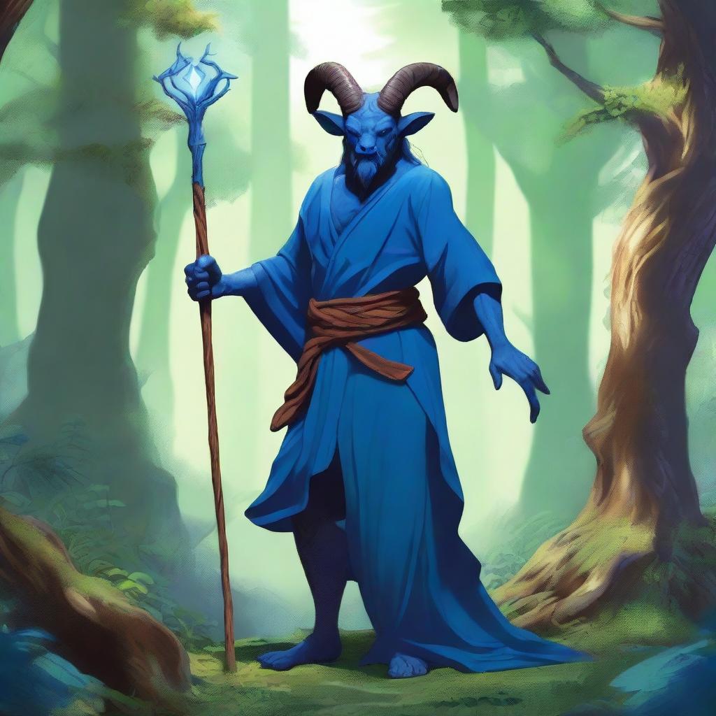 A high-resolution digital art image showcases a Satyr Sorcerer from Dungeons and Dragons