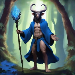 A high-resolution digital art image showcases a Satyr Sorcerer from Dungeons and Dragons