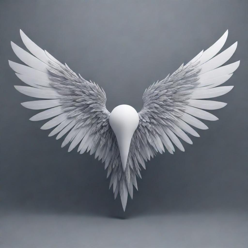 Generate a 3D logo that features stunningly detailed wings extending from its sides