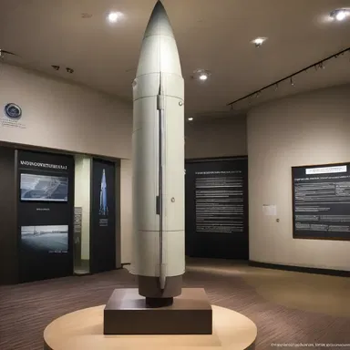 The museum's exhibit showcases a life-sized model of an intercontinental ballistic missile, highlighting its sleek and streamlined design.