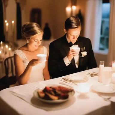 The couple enjoyed a candlelit dinner, savoring their dessert served in beautiful ramequins.