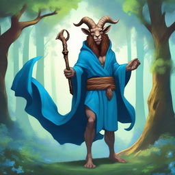 This is a high-quality digital art image depicting a Satyr Sorcerer from Dungeons and Dragons