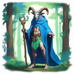 This is a high-quality digital art image depicting a Satyr Sorcerer from Dungeons and Dragons