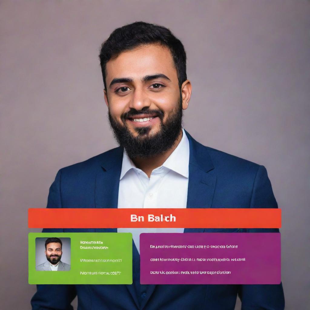 Design a sleek social media profile for Ibn_E_Baloch with bold fonts, vibrant colors, and a personalized logo reflecting his personality and interests.