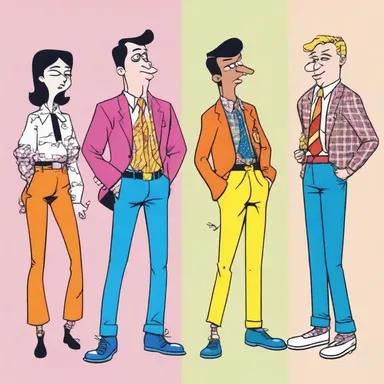 In the cartoon, the inharmonic clash of colors and patterns on the characters' outfits added to the comedic effect.