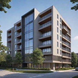 An 8-story apartment complex designed specifically for lecturers, featuring contemporary architecture, smart living spaces, comfortable amenities, library-like study rooms, and serene communal spaces.