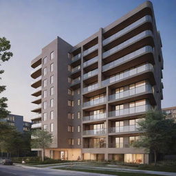 An 8-story apartment complex designed specifically for lecturers, featuring contemporary architecture, smart living spaces, comfortable amenities, library-like study rooms, and serene communal spaces.