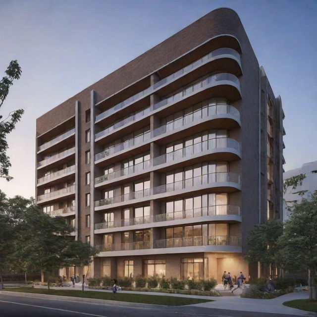 An 8-story apartment complex designed specifically for lecturers, featuring contemporary architecture, smart living spaces, comfortable amenities, library-like study rooms, and serene communal spaces.