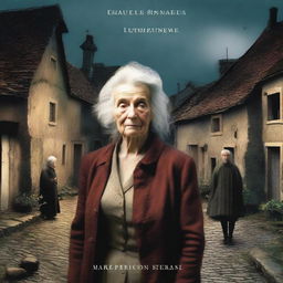 The book cover image for 'L'Empoisonneuse' features a very old woman, possibly Marie, set in an old French village